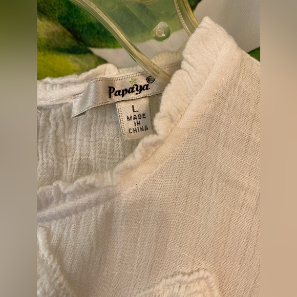 Papaya Cream color long sleeve Embroidery Blouse size large - Picture 6 of 13